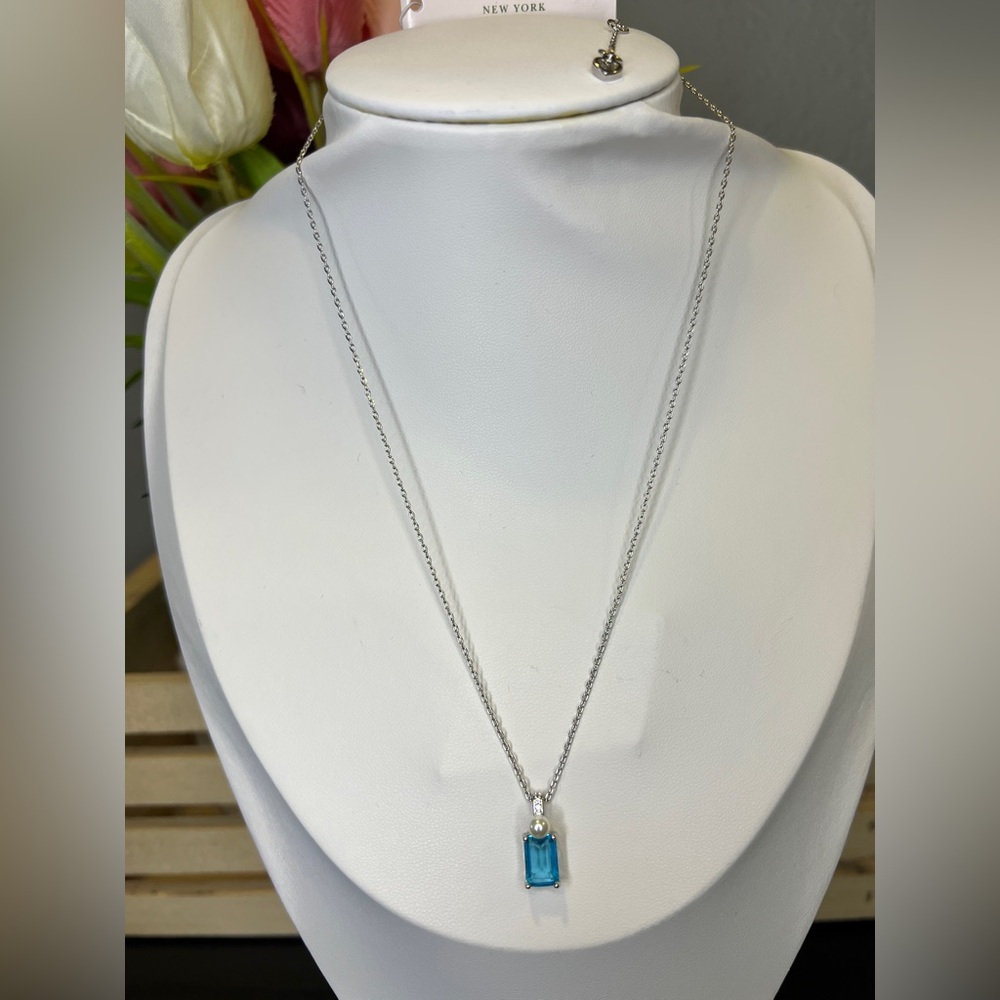 Kate Spade Bouquet Toss Silver Blue Stone Necklace - Picture 6 of 6